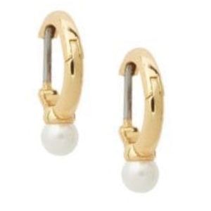 KATE SPADE • Gold Pearl Huggies Hoop Earrings